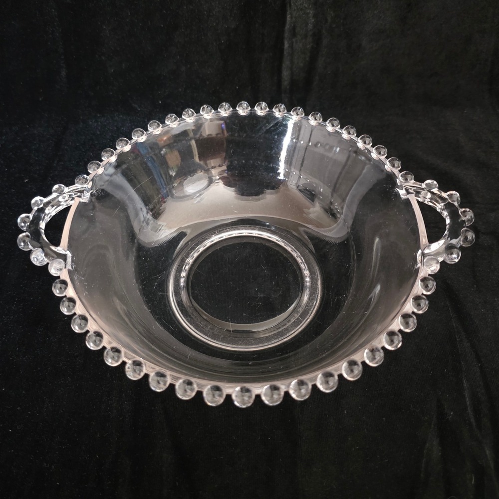 Vintage Imperial Glass Candlewick Clear Beaded Rim 2-Handle Serving Bowl 8in